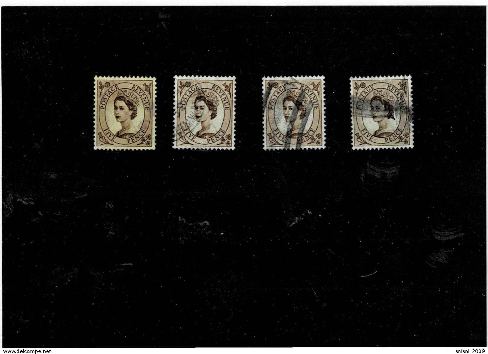 GRAN BRETAGNA ,"Regina Elisabeta" ,5p. Bruno Chiaro ,4 Pezzi Usati ,vari Tipi Di Filigrana ,qualita Ottima - Used Stamps