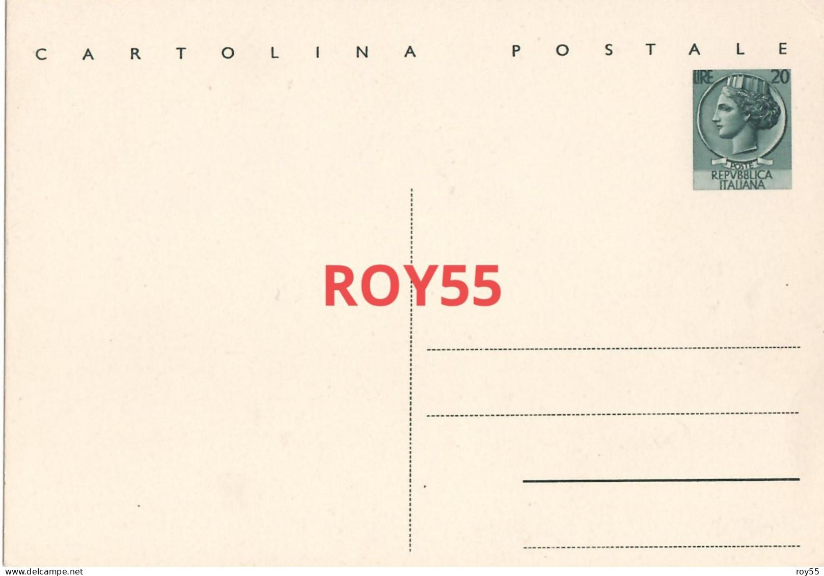 Storia Postale Cartolina Postale Repubblica Italiana Serie Siracusana 20 Lire Nuova Francobollo Venti Lire Colore Verde - 1946-60: Marcofilie
