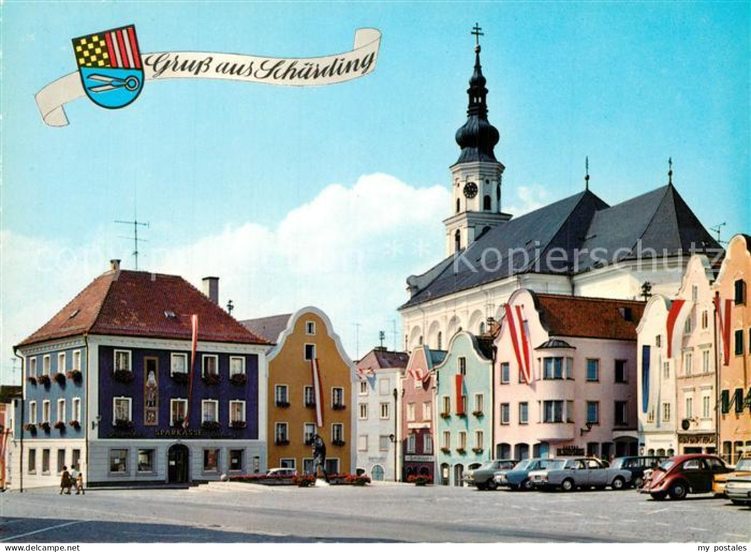 73358580 Schaerding Inn Stadtplatz Mit Stadtbrunnen Und Kirche Schaerding Inn - Other & Unclassified