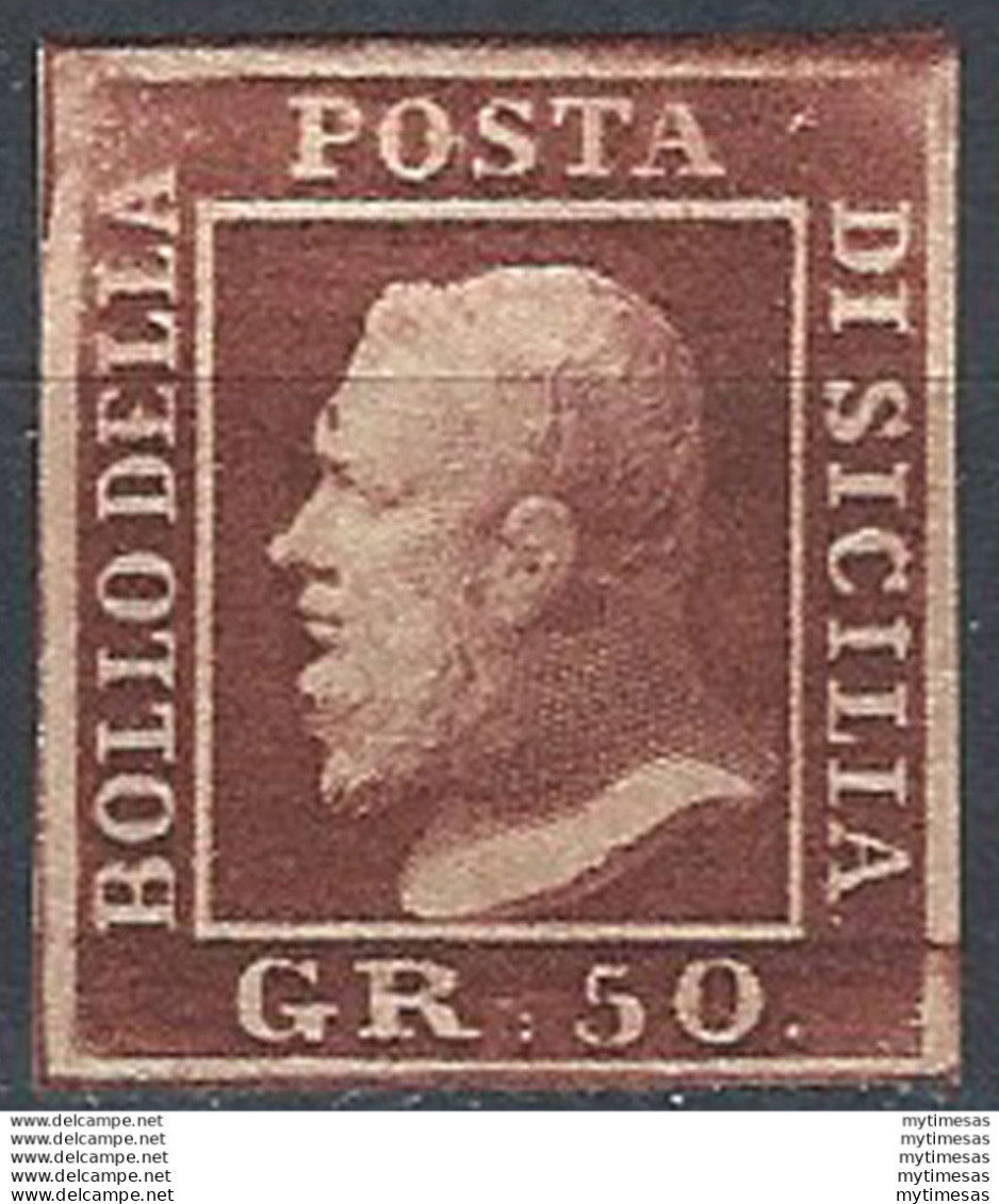 1859 Sicilia 50 Grana Lacca Bruno MH Sassone N.  14 - Sicilië