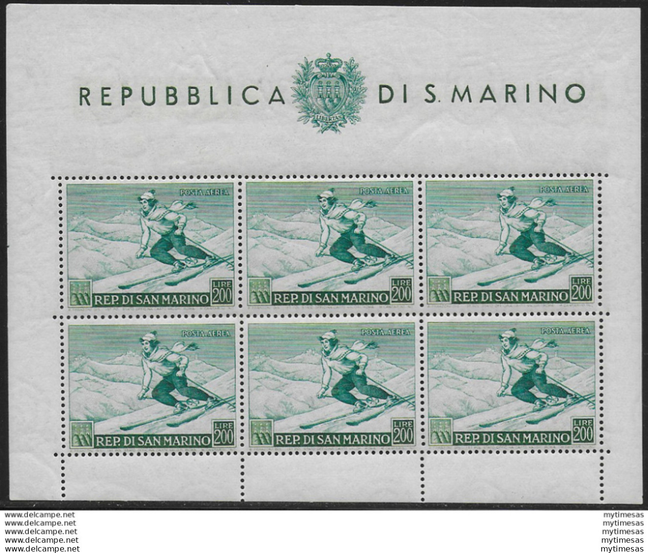 1953 San Marino Lire 200 Sciatrice MS MNH Sassone N. 15 - Andere & Zonder Classificatie