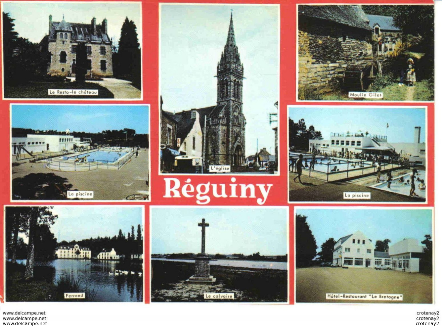 56 REGUINY Vers Locminé Multivues Hôtel Restaurant LE BRETAGNE Piscine Plongeoir Toboggan Moulin Gilet Tube Citroën - Locmine