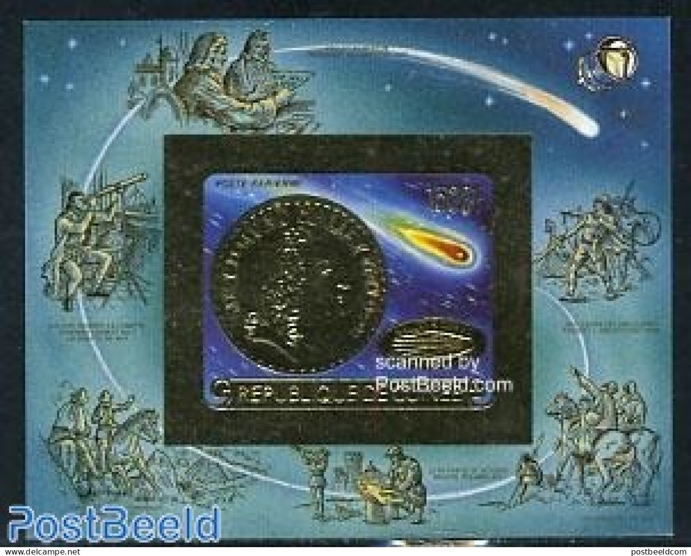 Guinea, Republic 1986 Halleys Comet S/s, Gold Imperforated, Mint NH, Science - Astronomy - Halley's Comet - Astrology