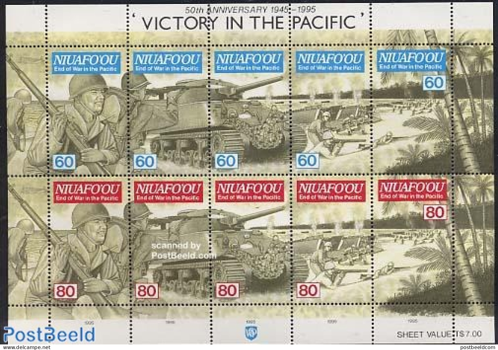 Niuafo'ou 1995 End Of World War II 10v M/s, Mint NH, History - Transport - Militarism - World War II - Ships And Boats - Militares