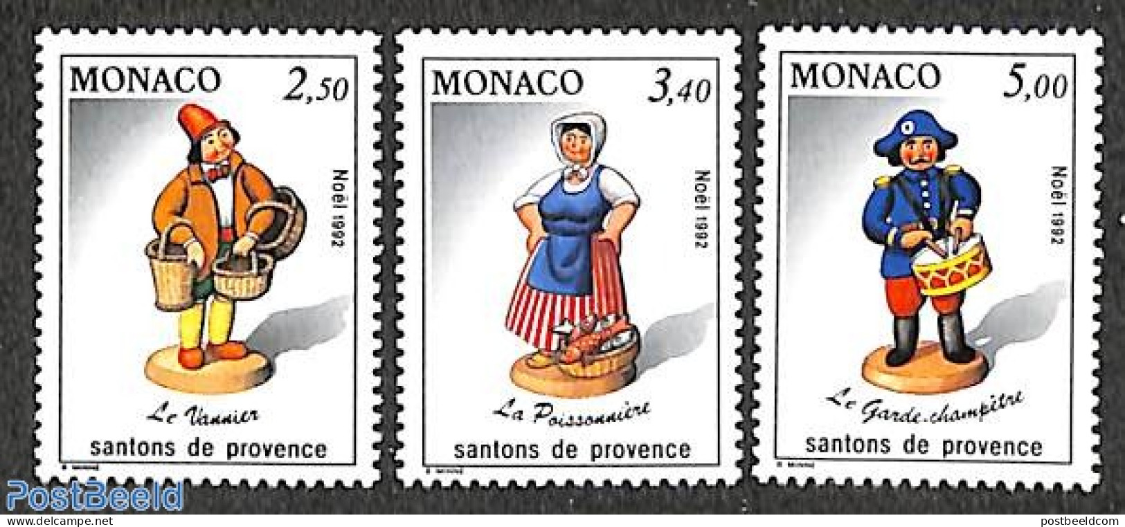 Monaco 1992 Christmas 3v, Mint NH, Nature - Performance Art - Religion - Fishing - Music - Christmas - Unused Stamps