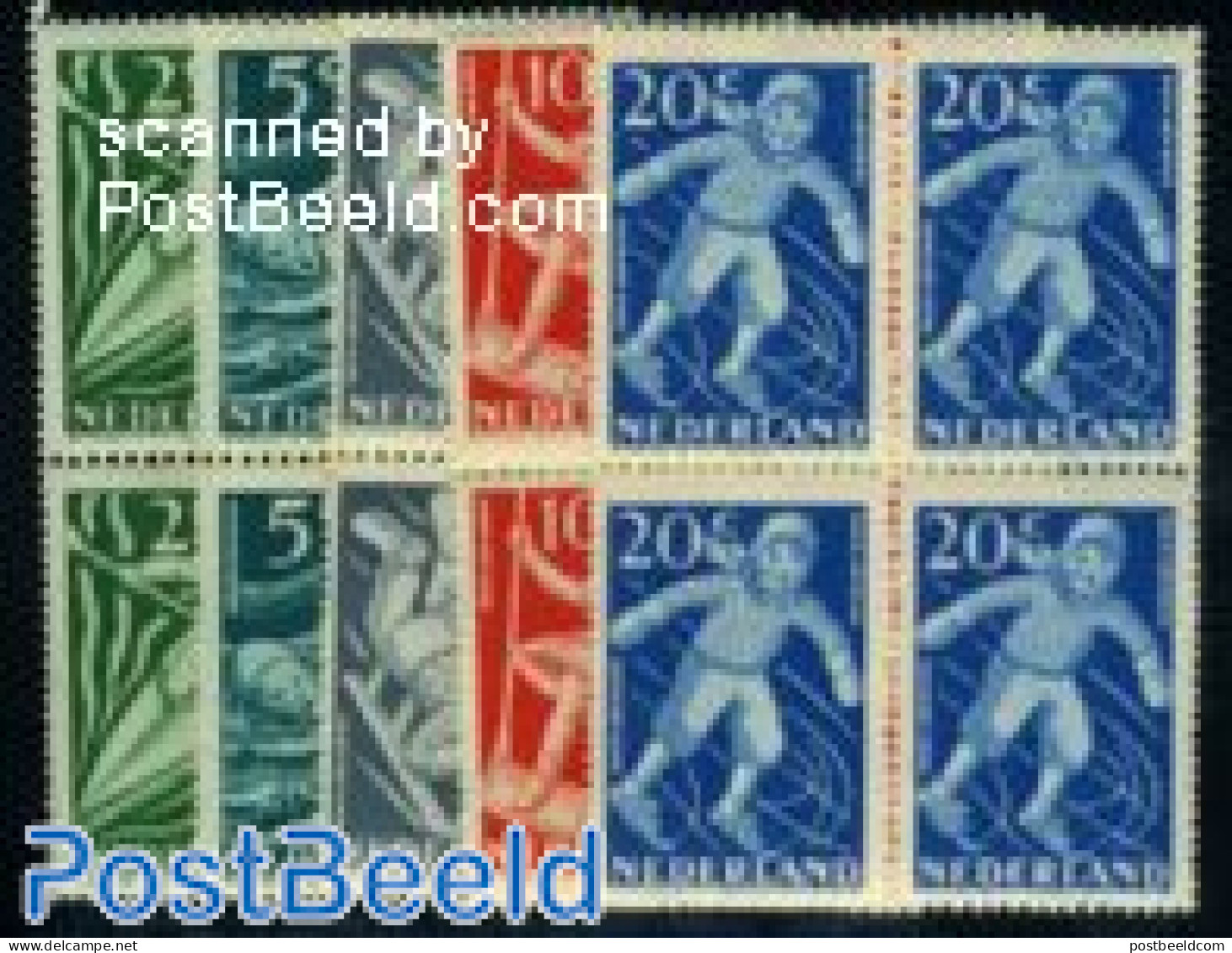 Netherlands 1948 Child Welfare 5v Blocks Of 4 [+], Mint NH, Sport - Transport - Various - Kayaks & Rowing - Skating - .. - Unused Stamps