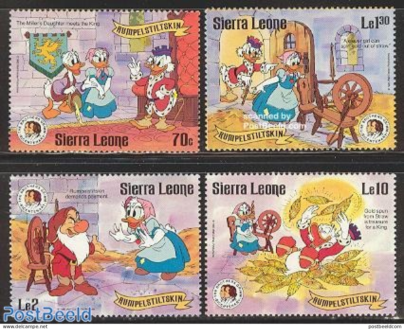 Sierra Leone 1985 Grimm Brothers, Disney 4v, Mint NH, Various - Textiles - Art - Disney - Fairytales - Textiel
