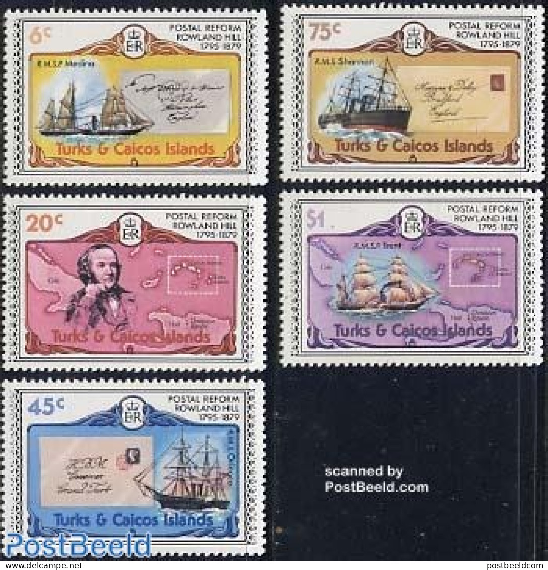 Turks And Caicos Islands 1979 Sir Rowland Hill 5v, Mint NH, Transport - Various - Sir Rowland Hill - Stamps On Stamps .. - Rowland Hill