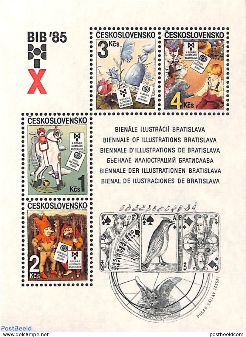 Czechoslovkia 1985 Children Book Illustrations S/s, Mint NH, Nature - Sport - Various - Cats - Playing Cards - Toys & .. - Autres & Non Classés