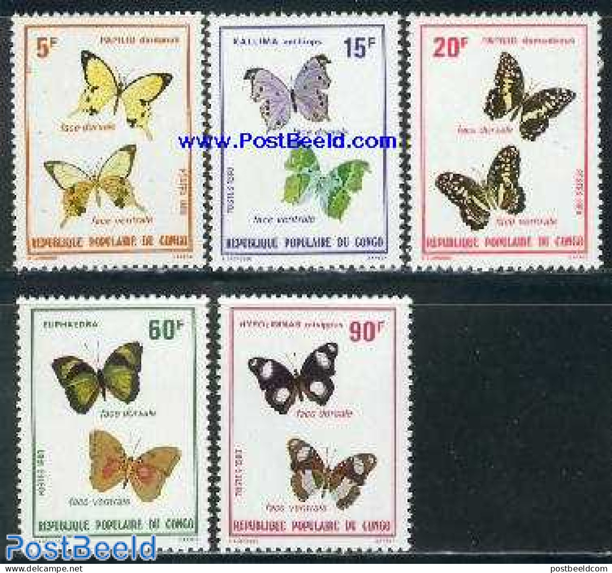 Congo Republic 1980 Butterflies 5v, Mint NH, Nature - Butterflies - Sonstige & Ohne Zuordnung