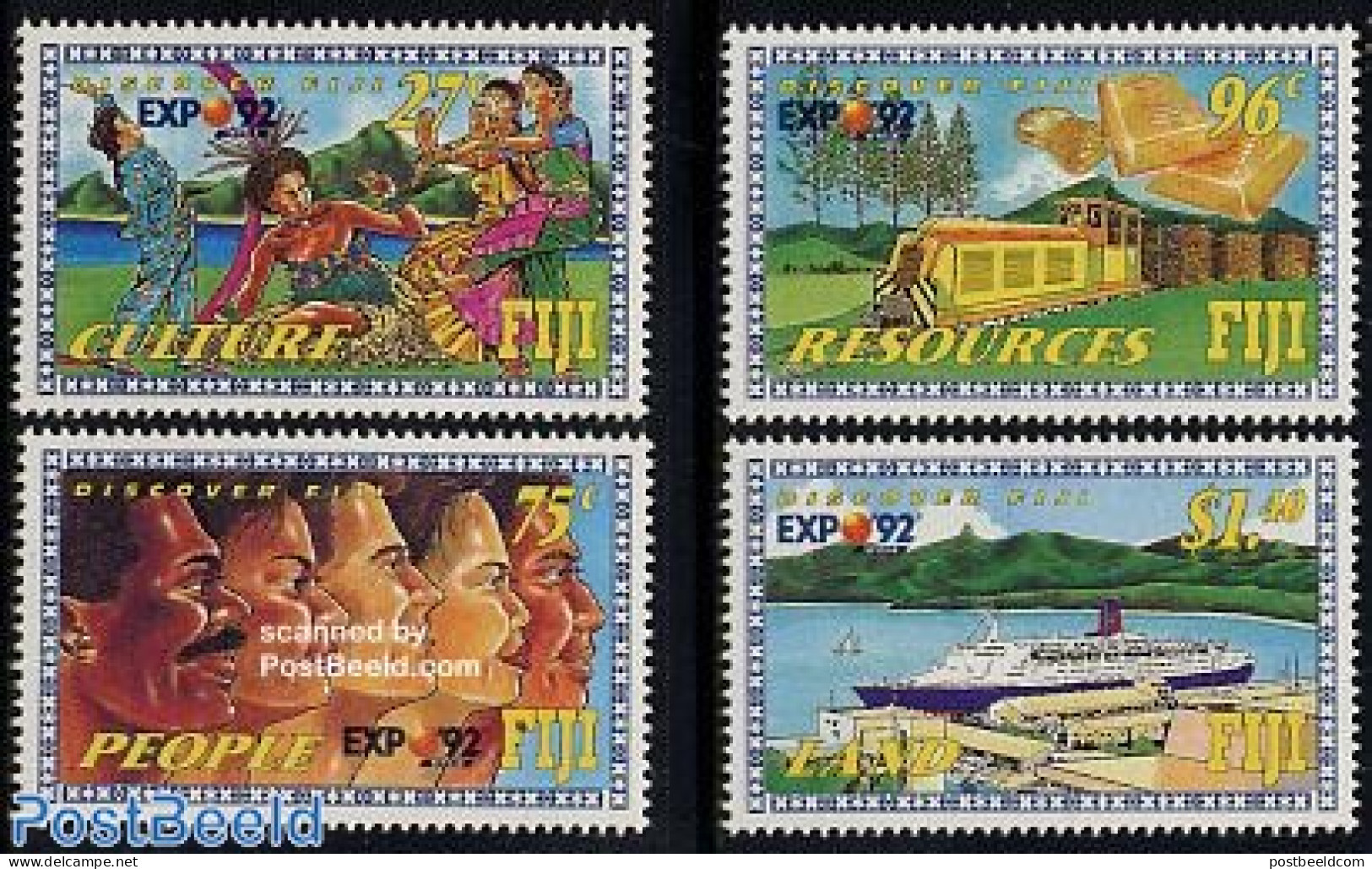 Fiji 1992 Expo 92 Sevilla 4v, Mint NH, Transport - Railways - Ships And Boats - Trains