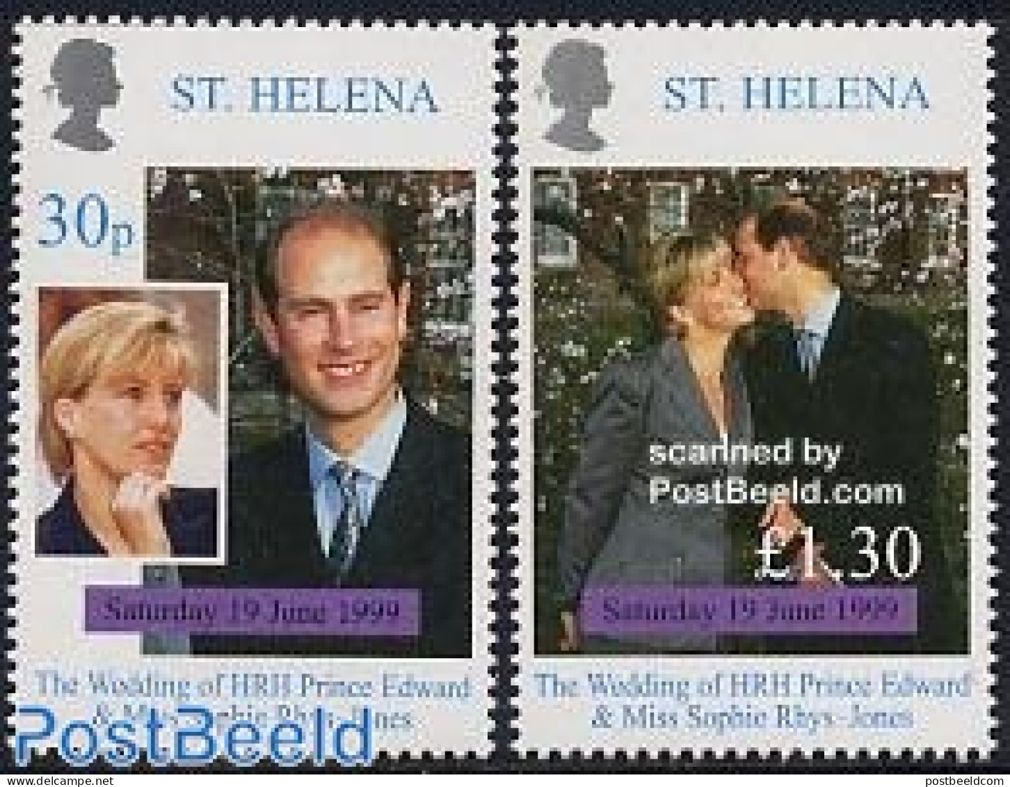 Saint Helena 1999 Edward & Sophie Wedding 2v, Mint NH, History - Kings & Queens (Royalty) - Case Reali