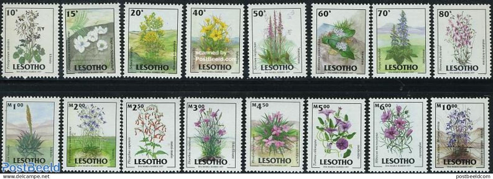 Lesotho 1998 Definitives, Flowers 16v, Mint NH, Nature - Flowers & Plants - Lesotho (1966-...)