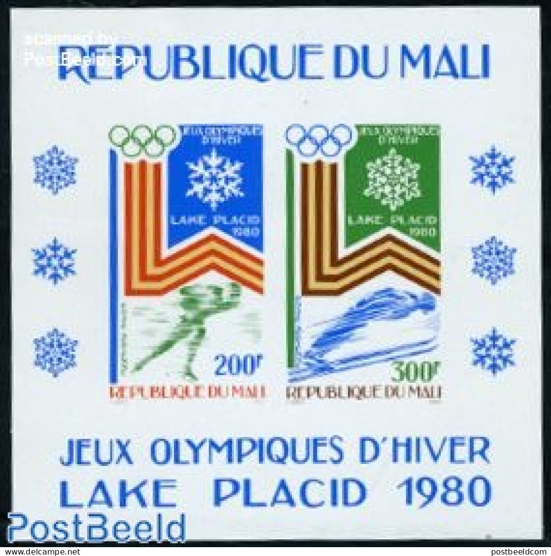 Mali 1980 Lake Placid S/s Imperforated, Mint NH, Sport - Olympic Winter Games - Skating - Skiing - Skisport