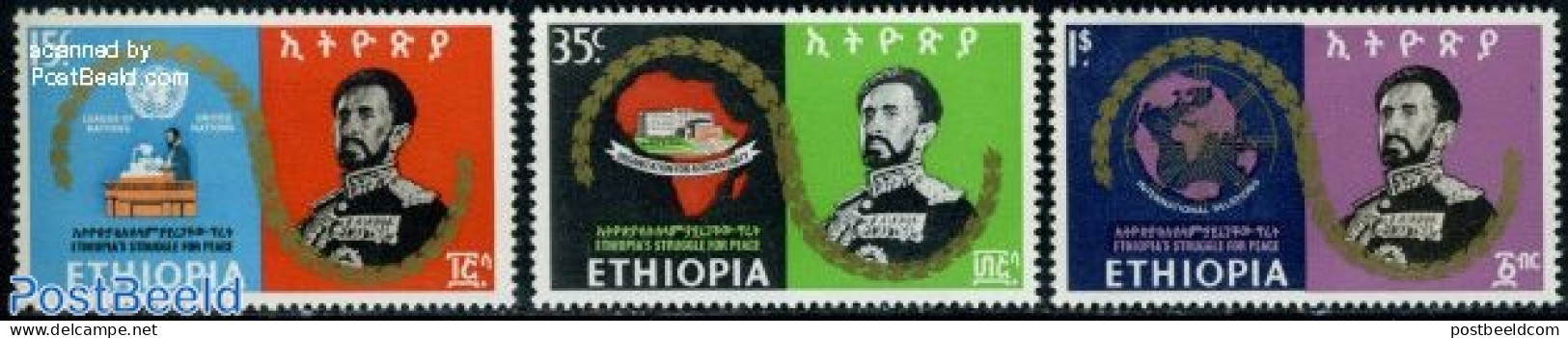 Ethiopia 1968 Peace 3v, Mint NH, History - Politicians - Etiopía