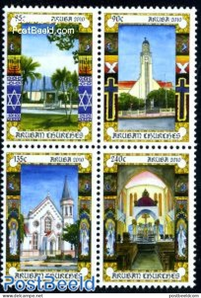 Aruba 2010 Churches 4v [+], Mint NH, Religion - Churches, Temples, Mosques, Synagogues - Iglesias Y Catedrales