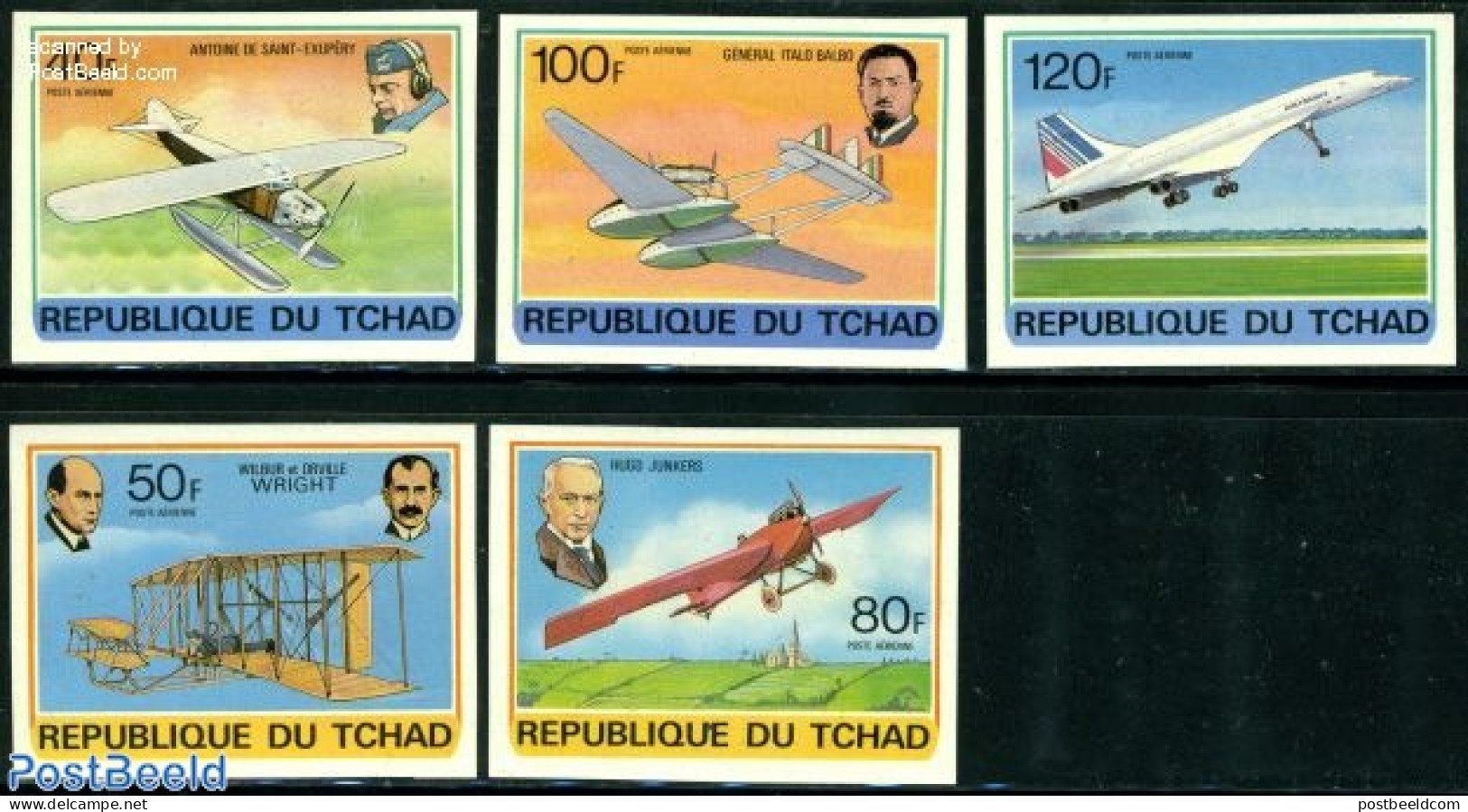Chad 1978 Aviation History 5v Imperforated, Mint NH, Transport - Concorde - Aircraft & Aviation - Altri & Non Classificati