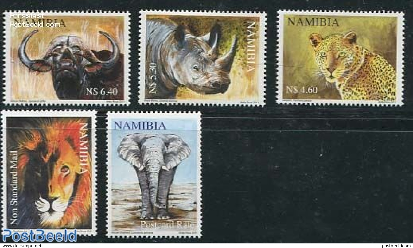 Namibia 2011 The Big Five 5v, Mint NH, Nature - Animals (others & Mixed) - Cat Family - Elephants - Rhinoceros - Namibie (1990- ...)