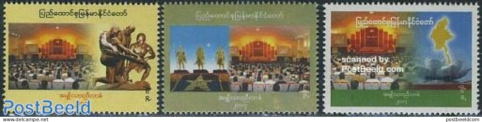 Myanmar/Burma 2007 Constitution 3v, Mint NH, Various - Justice - Maps - Sculpture - Géographie