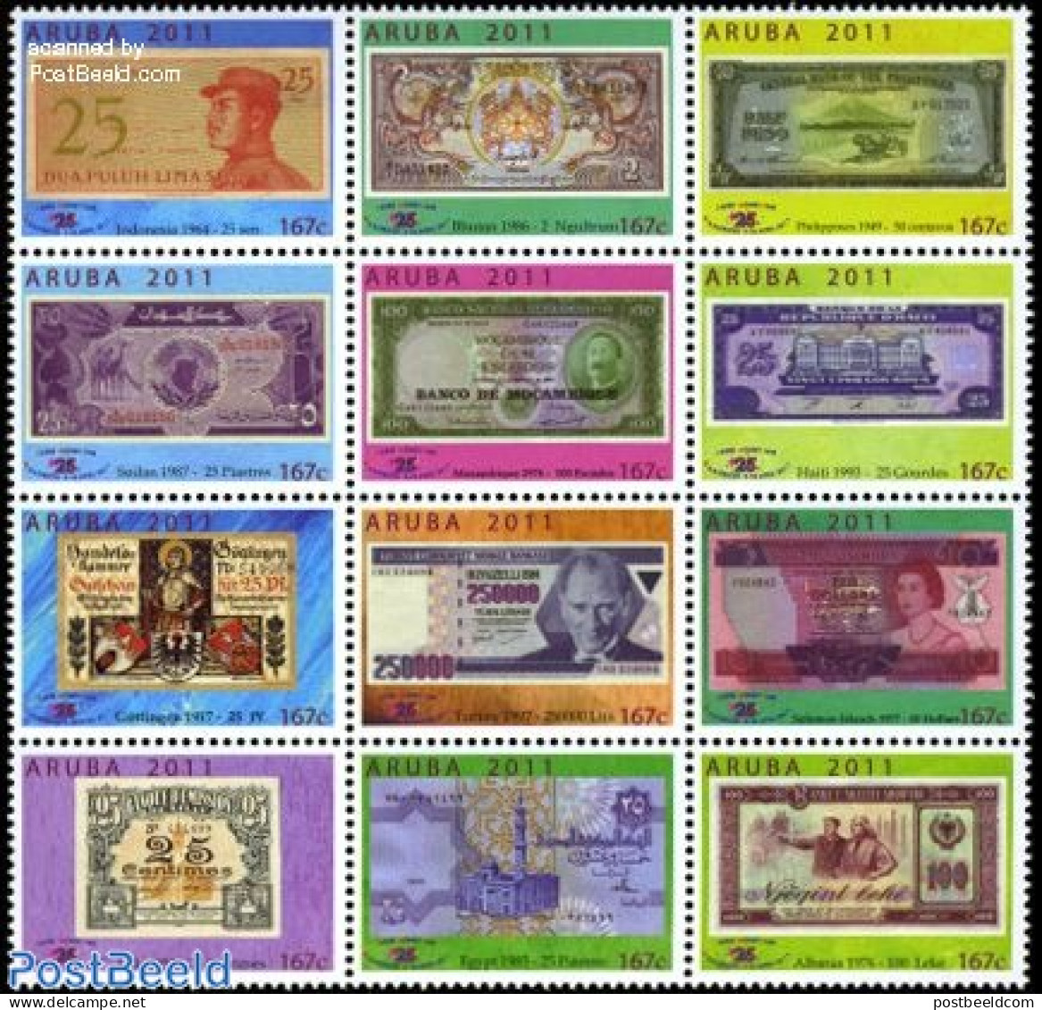 Aruba 2011 Paper Money 12v, Sheetlet, Mint NH, Nature - Various - Camels - Money On Stamps - Monete