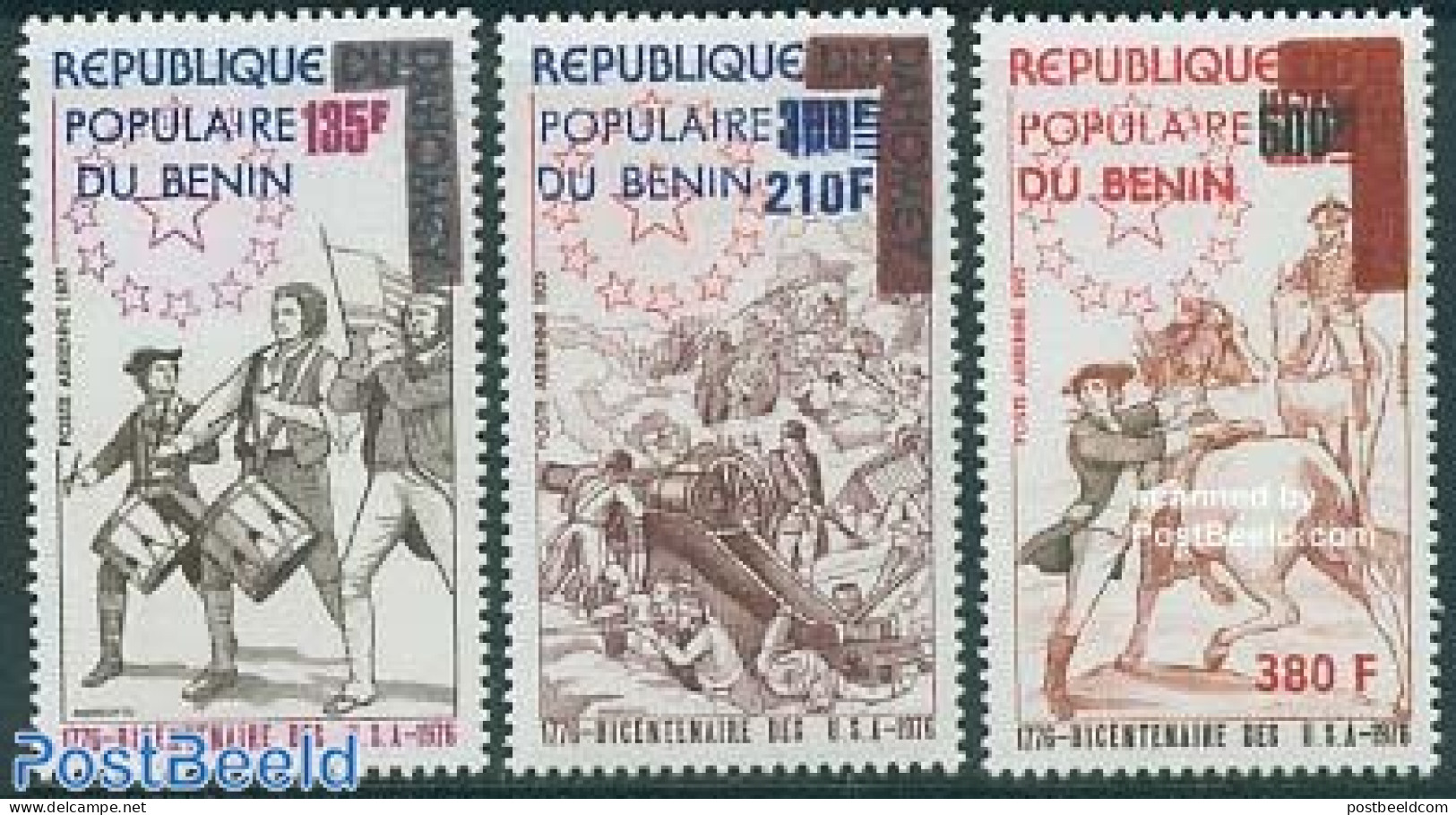 Benin 1976 US Bicentenary 3v, Mint NH, History - Nature - Performance Art - US Bicentenary - Horses - Music - Unused Stamps