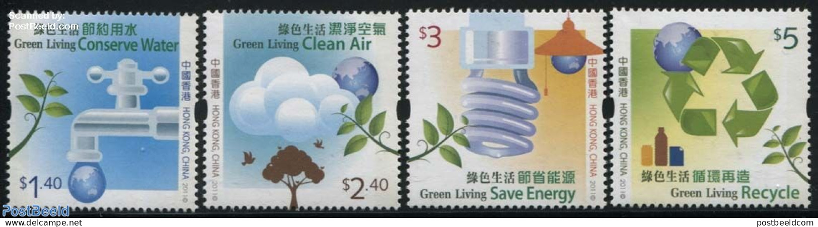 Hong Kong 2011 Green Living 4v, Mint NH, Nature - Science - Sport - Environment - Water, Dams & Falls - Energy - Cycling - Unused Stamps