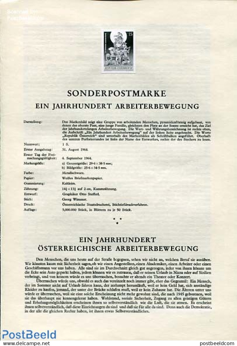 Austria 1964 LABOUR MOVEMEN BLACKPRINT, Mint NH - Ongebruikt