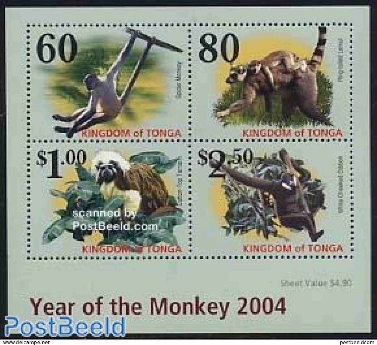 Tonga 2004 Year Of The Monkey 4v M/s, Mint NH, Nature - Various - Monkeys - New Year - Nieuwjaar