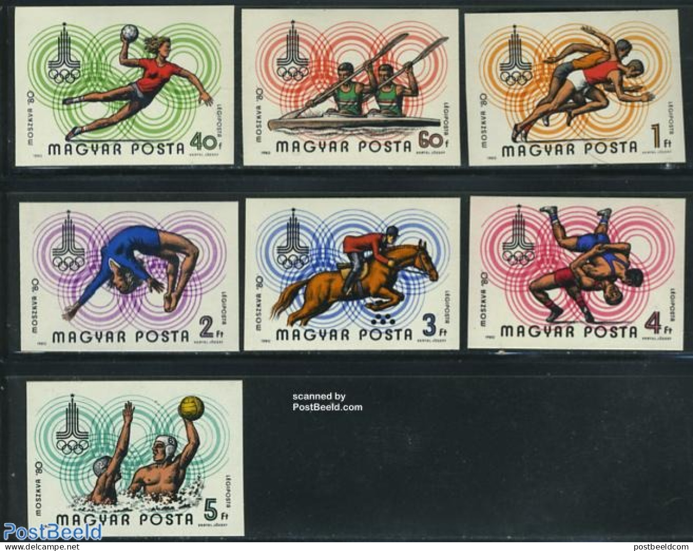 Hungary 1980 Olympic Games 7v Imperforated, Mint NH, Nature - Sport - Horses - Boxing - Kayaks & Rowing - Olympic Games - Ungebraucht