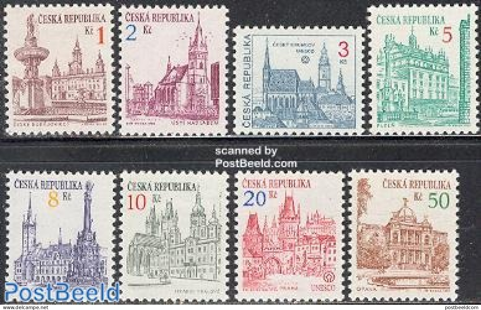 Czech Republic 1993 Cities 8v, Mint NH, History - Religion - Unesco - Churches, Temples, Mosques, Synagogues - Altri & Non Classificati