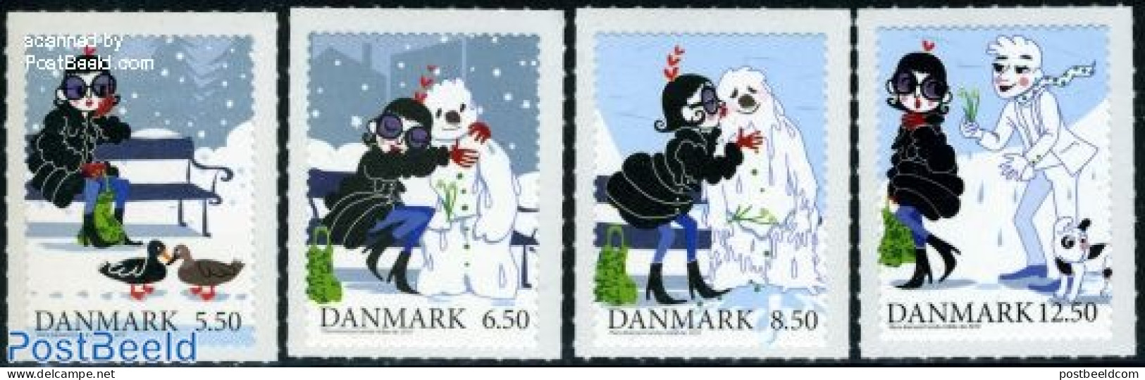 Denmark 2010 Winter 4v S-a, Mint NH, Nature - Dogs - Ducks - Art - Comics (except Disney) - Unused Stamps