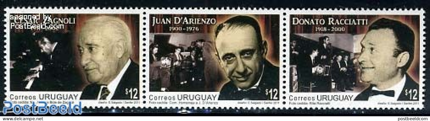 Uruguay 2011 Tango 3v [::], Mint NH, Performance Art - Music - Musik