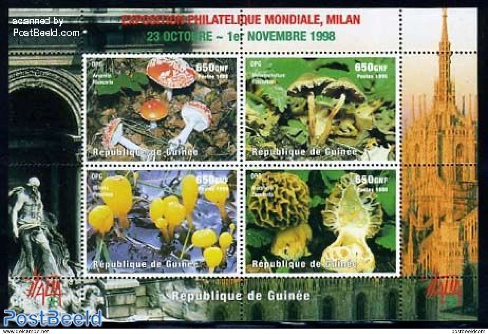 Guinea, Republic 1998 Italia 98, Mushrooms 4v M/s, Mint NH, Nature - Mushrooms - Mushrooms