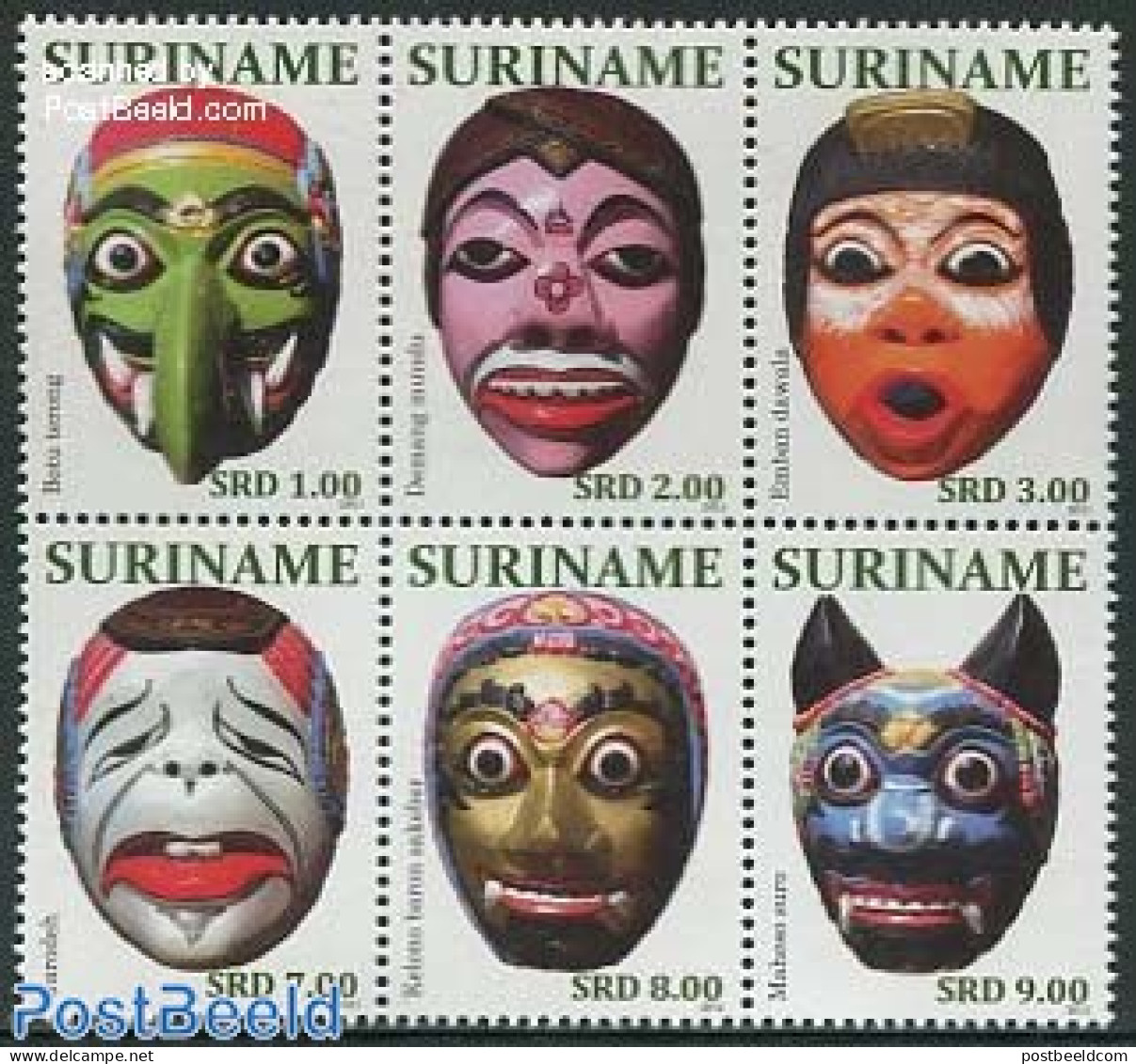 Suriname, Republic 2011 Masks 6v [++], Mint NH, Various - Folklore - Suriname