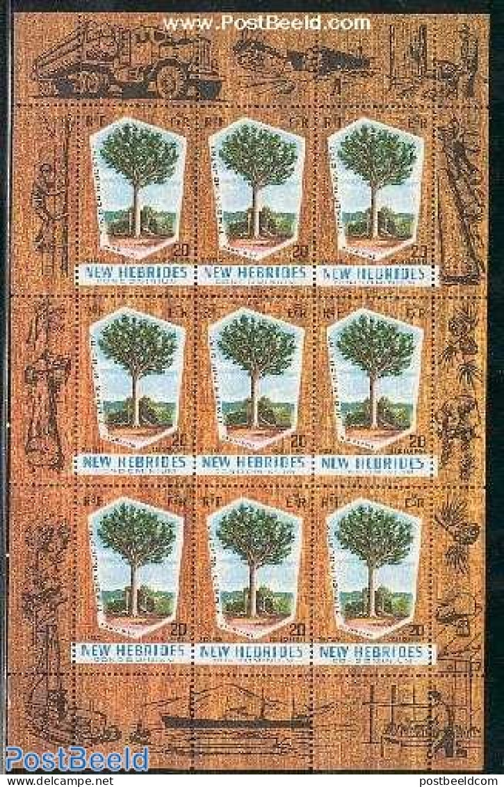 New Hebrides 1969 Timber Industry M/s E, Mint NH, Nature - Transport - Trees & Forests - Automobiles - Ships And Boats - Nuevos
