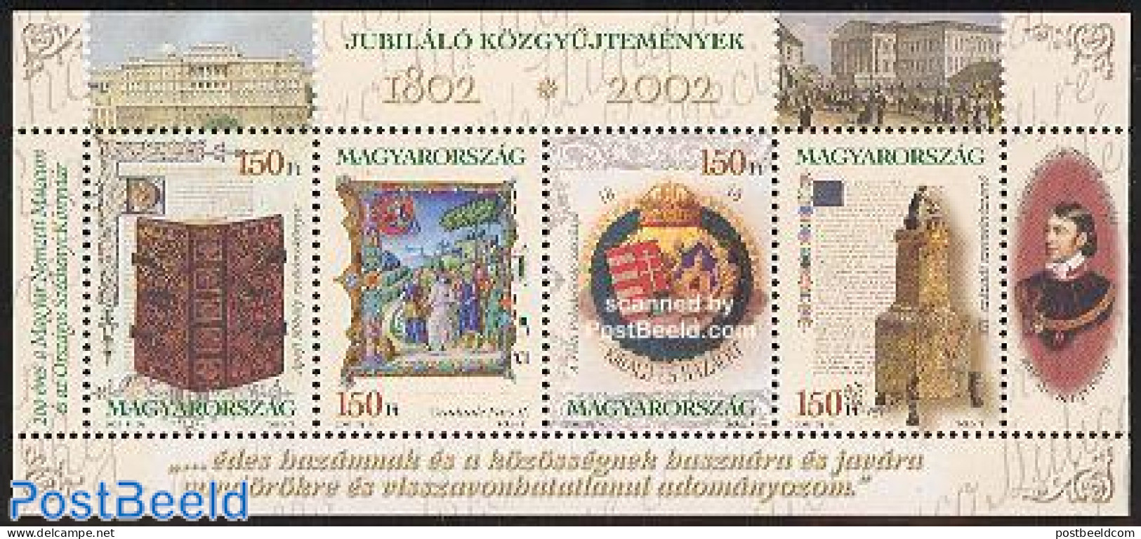 Hungary 2002 Jubilee, Antique Books S/s, Mint NH, History - Coat Of Arms - Art - Books - Unused Stamps
