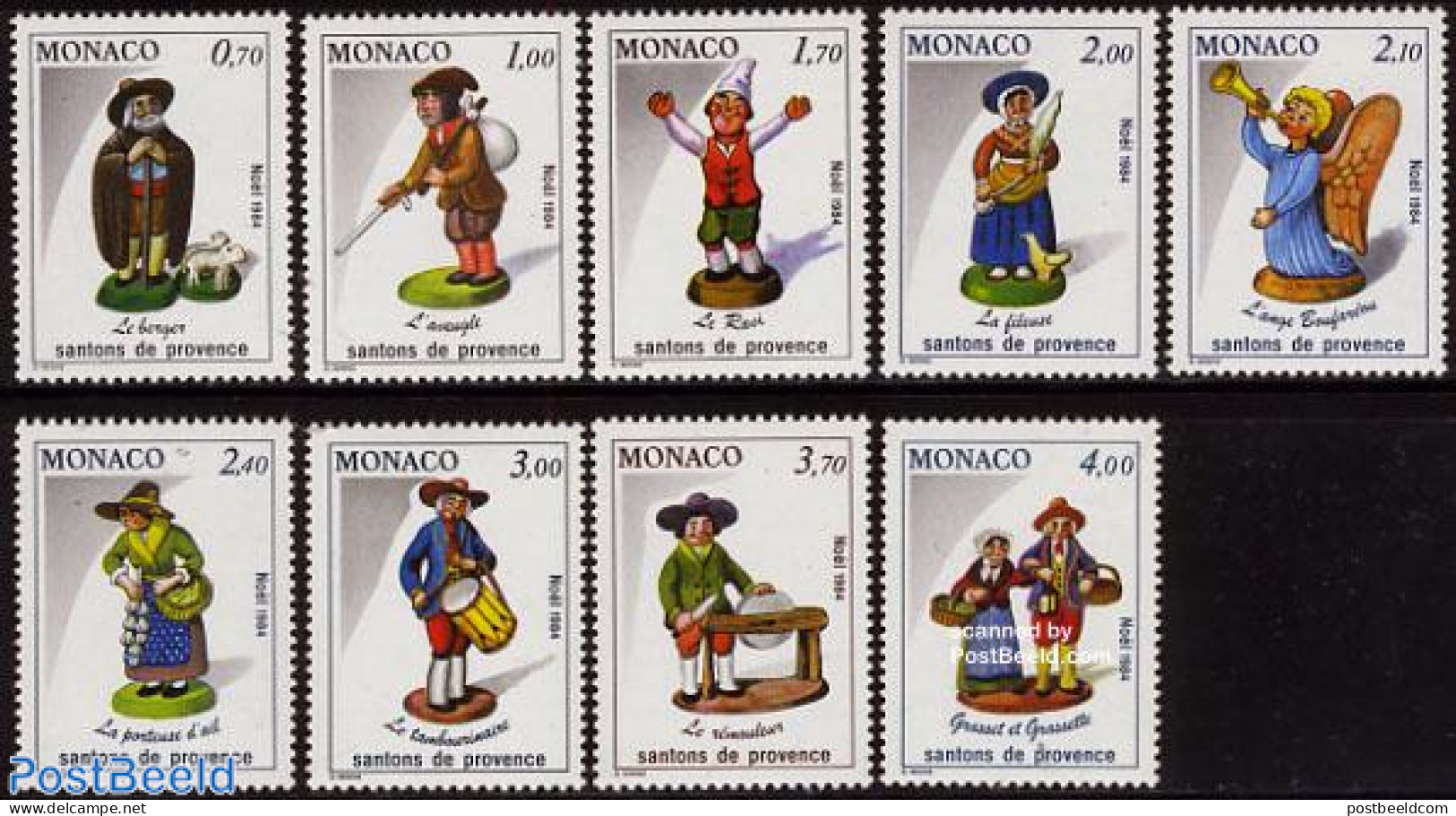 Monaco 1984 Christmas 9v, Mint NH, Performance Art - Religion - Music - Christmas - Unused Stamps