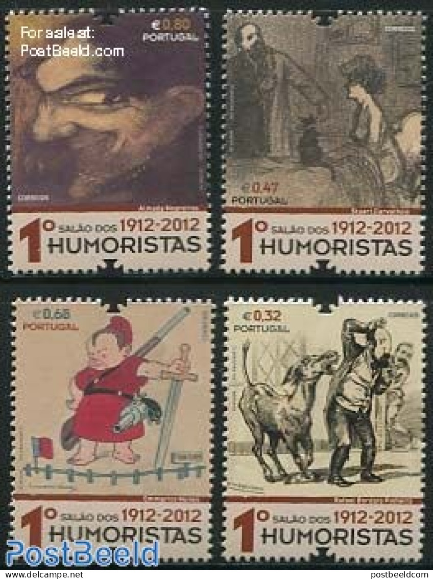 Portugal 2012 Humour 4v, Mint NH, Nature - Various - Animals (others & Mixed) - Cats - Weapons - Art - Poster Art - Unused Stamps