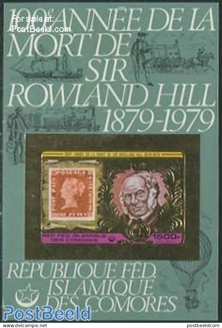 Comoros 1978 Sir Rowland Hill S/s, Gold, Imperforated, Mint NH, Transport - Post - Sir Rowland Hill - Stamps On Stamps.. - Correo Postal