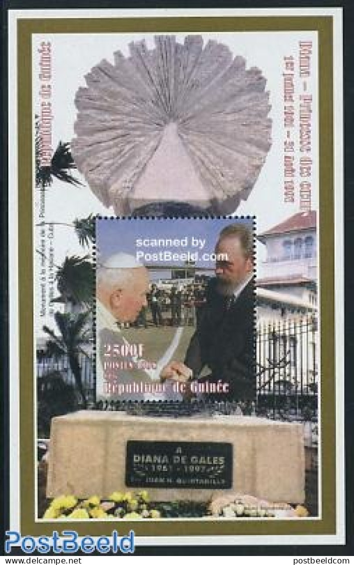 Guinea, Republic 1998 Death Of Diana S/s (pope & Fidel Castro), Mint NH, History - Religion - Charles & Diana - Politi.. - Case Reali