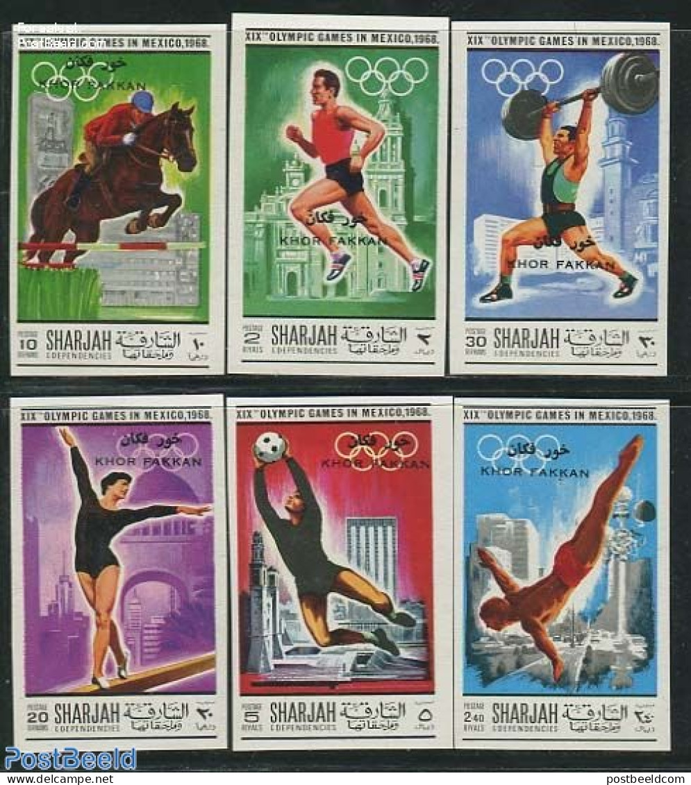 Khor Fakkan 1968 Olympic Games 6v, Imperforated, Mint NH, Nature - Sport - Horses - Football - Gymnastics - Olympic Ga.. - Gymnastique