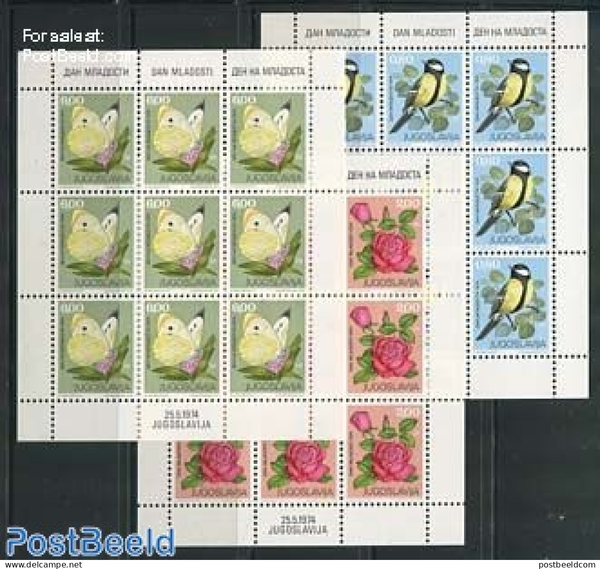 Yugoslavia 1974 Youth Day 3 M/s, Mint NH, Nature - Birds - Butterflies - Flowers & Plants - Roses - Neufs