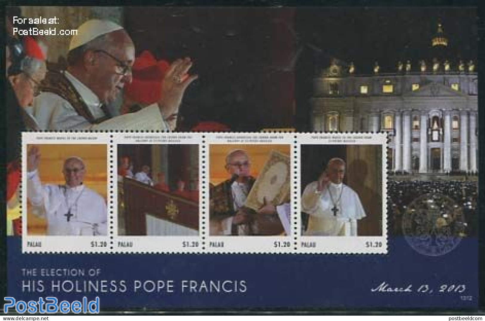 Palau 2013 Pope Francis 4v M/s, Mint NH, Religion - Pope - Religion - Papes