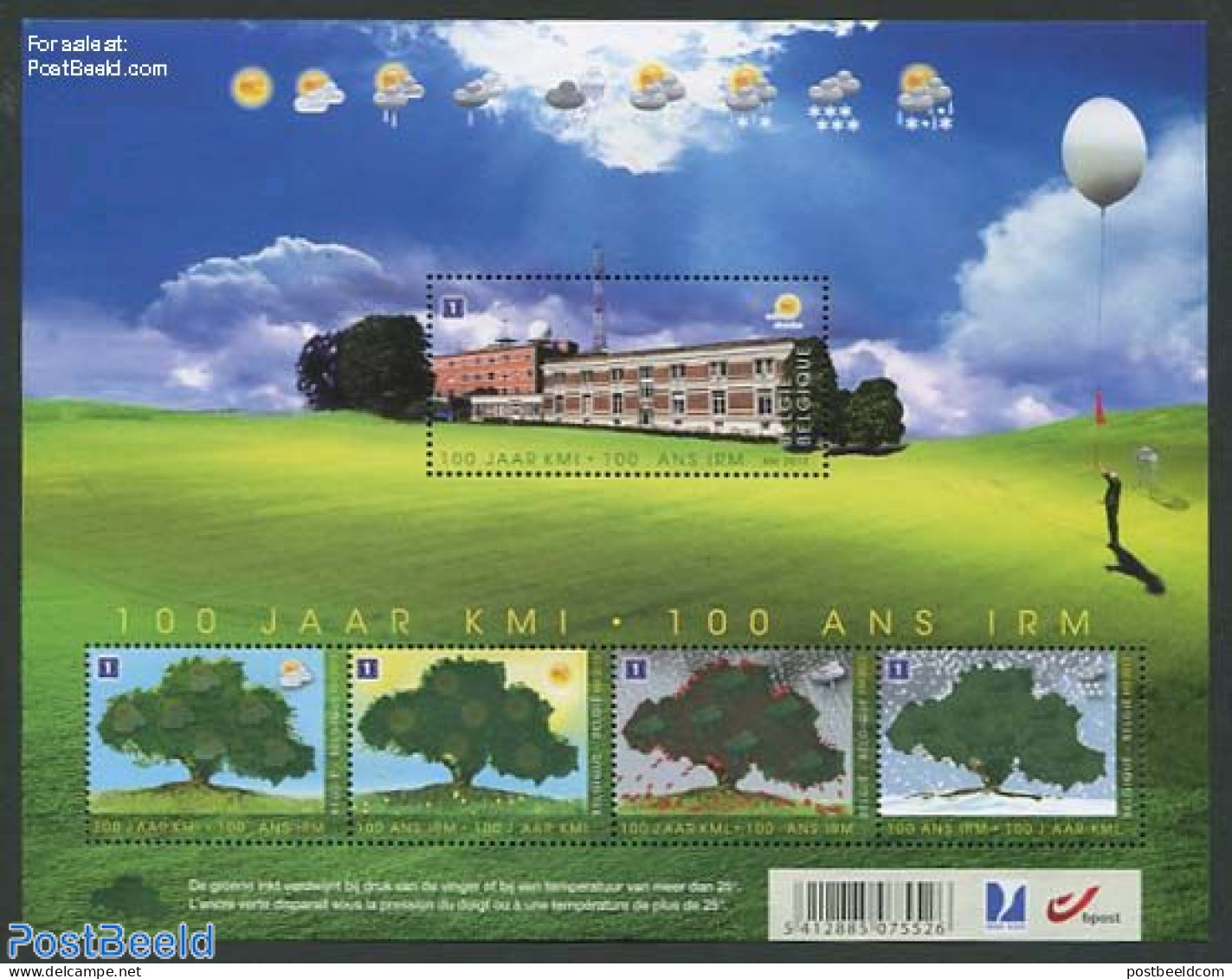 Belgium 2013 100 Years KMI 4v M/s, Mint NH, Nature - Science - Trees & Forests - Meteorology - Nuevos