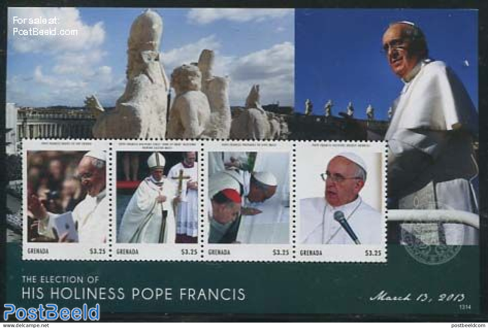 Grenada 2013 Pope Francis 4v M/s, Mint NH, Religion - Pope - Religion - Päpste