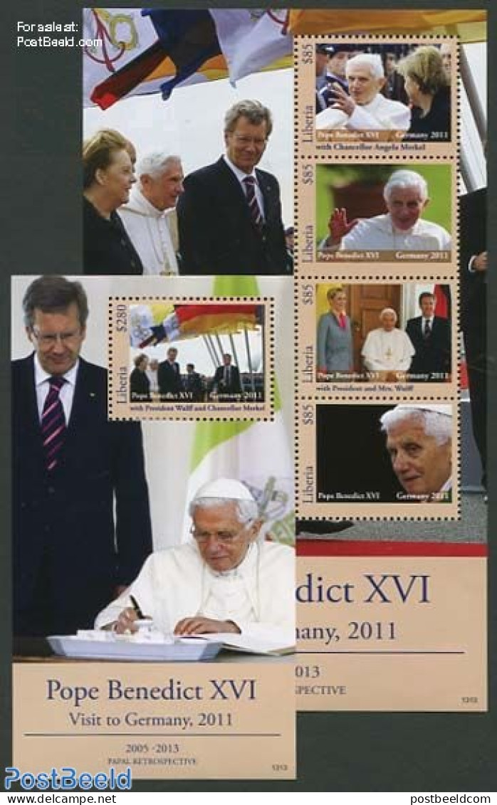 Liberia 2013 Pope Benedict XVI 2 S/s, Mint NH, Religion - Pope - Religion - Päpste