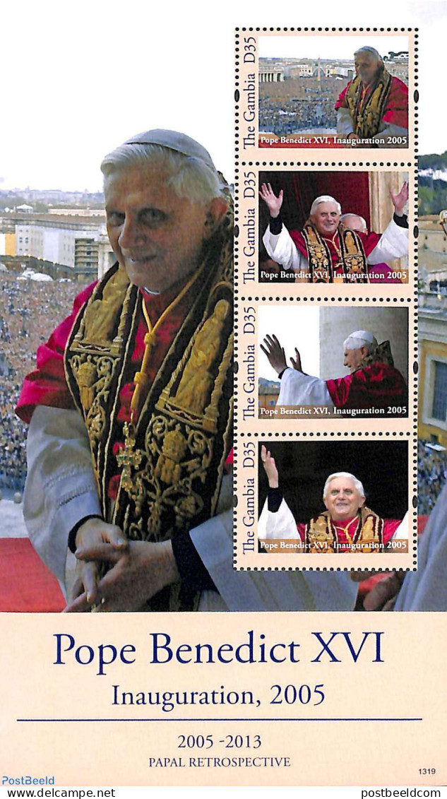 Gambia 2013 Pope Benedict XVI 4v M/s, Mint NH, Religion - Pope - Religion - Päpste