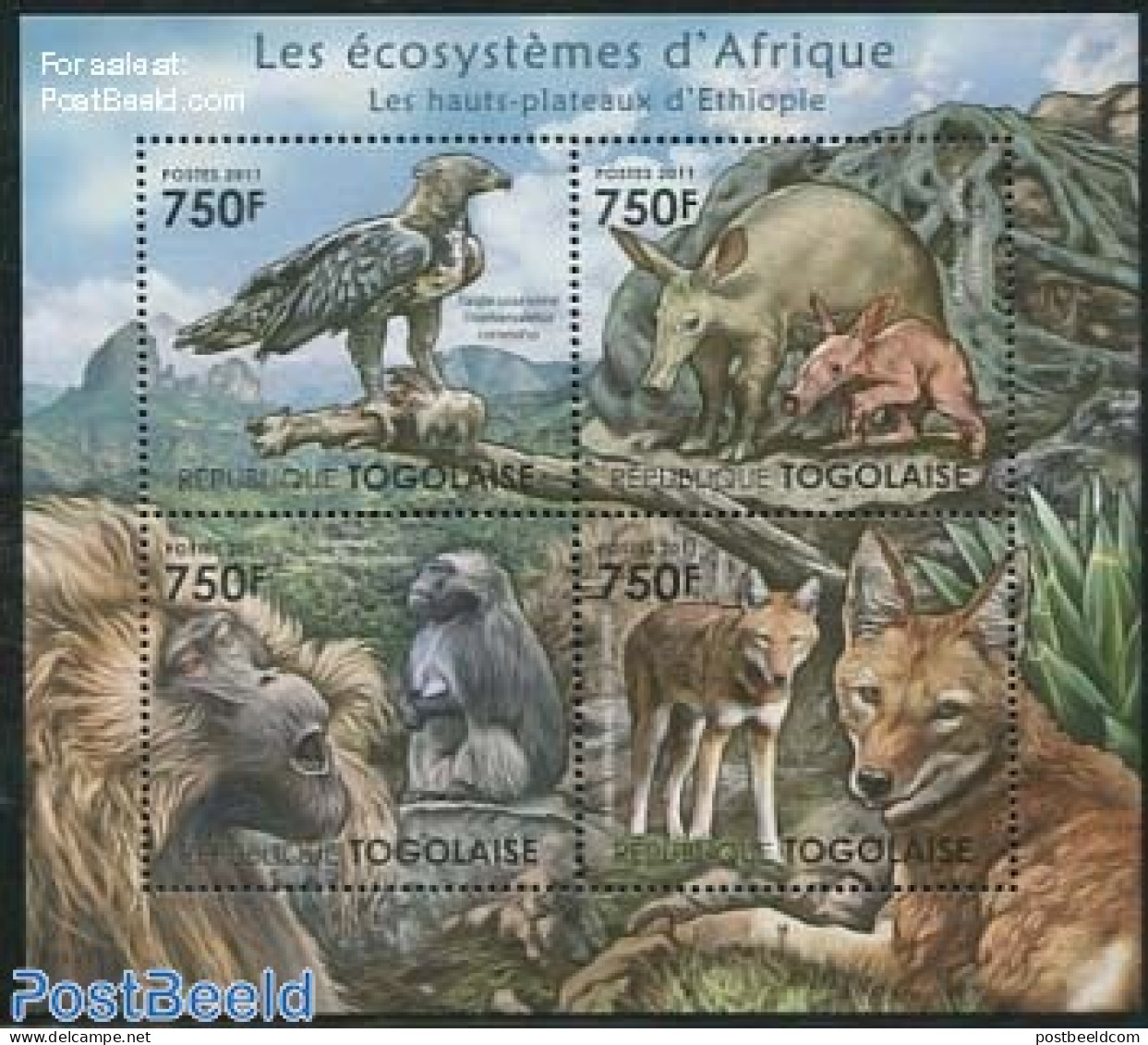 Togo 2011 African Ecosystem, Ethiopian Highlands 4v M/s, Mint NH, Nature - Animals (others & Mixed) - Birds - Birds Of.. - Togo (1960-...)