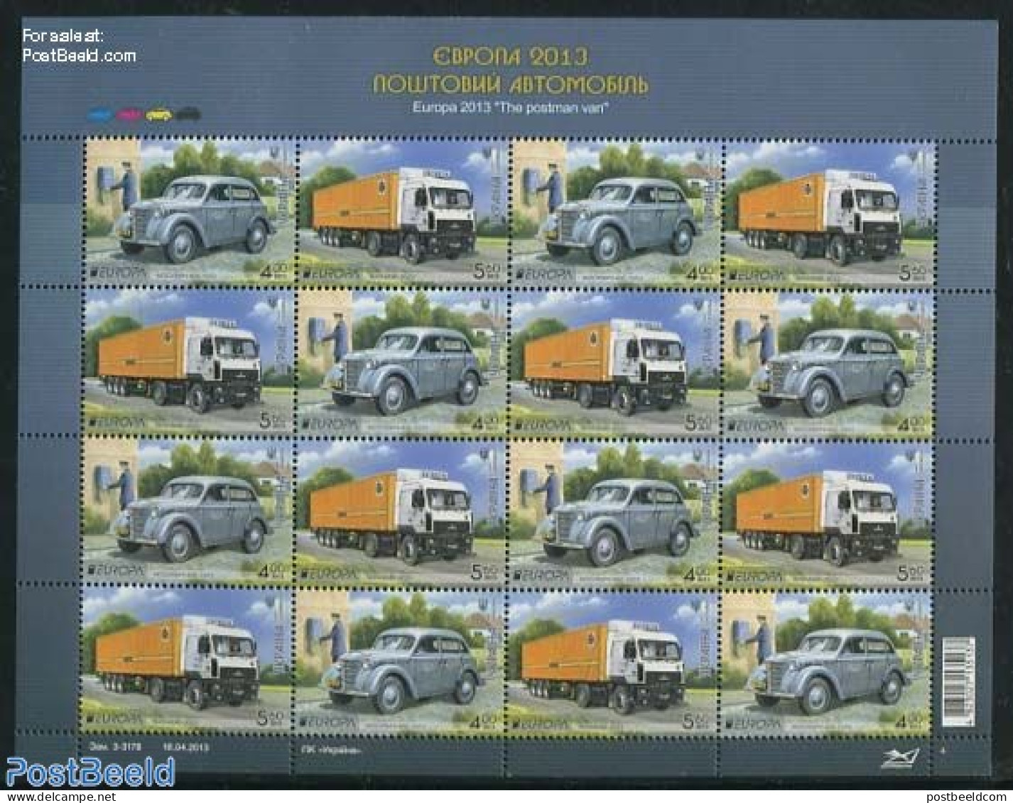 Ukraine 2013 Europa, Postal Transport M/s, Mint NH, History - Transport - Europa (cept) - Post - Automobiles - Correo Postal