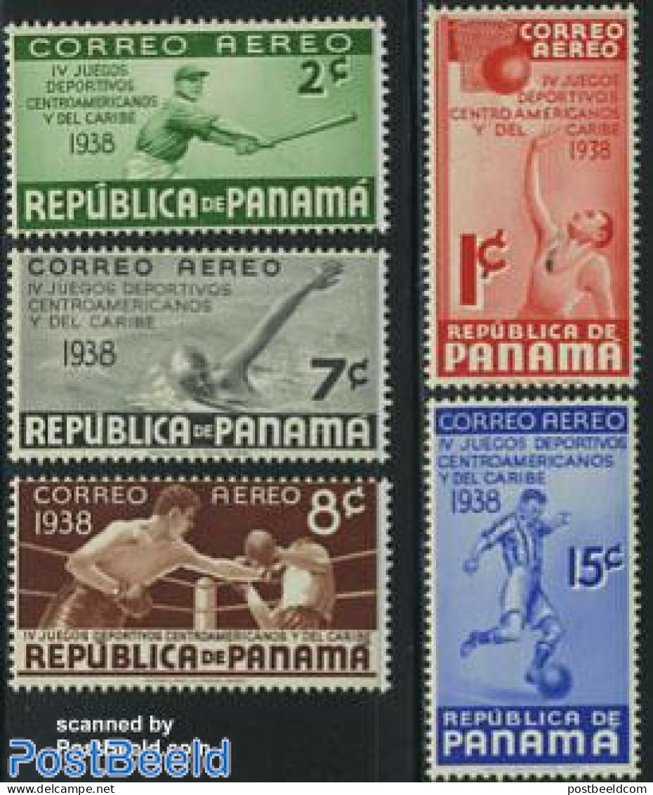 Panama 1938 Panamerican Games 5v, Unused (hinged), Sport - Baseball - Basketball - Boxing - Sport (other And Mixed) - Baseball